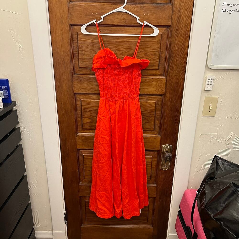 Wilfred Aritiza Women's Portea Linen Fit Flare Maxi Dress Poppy Red XS NWT $168